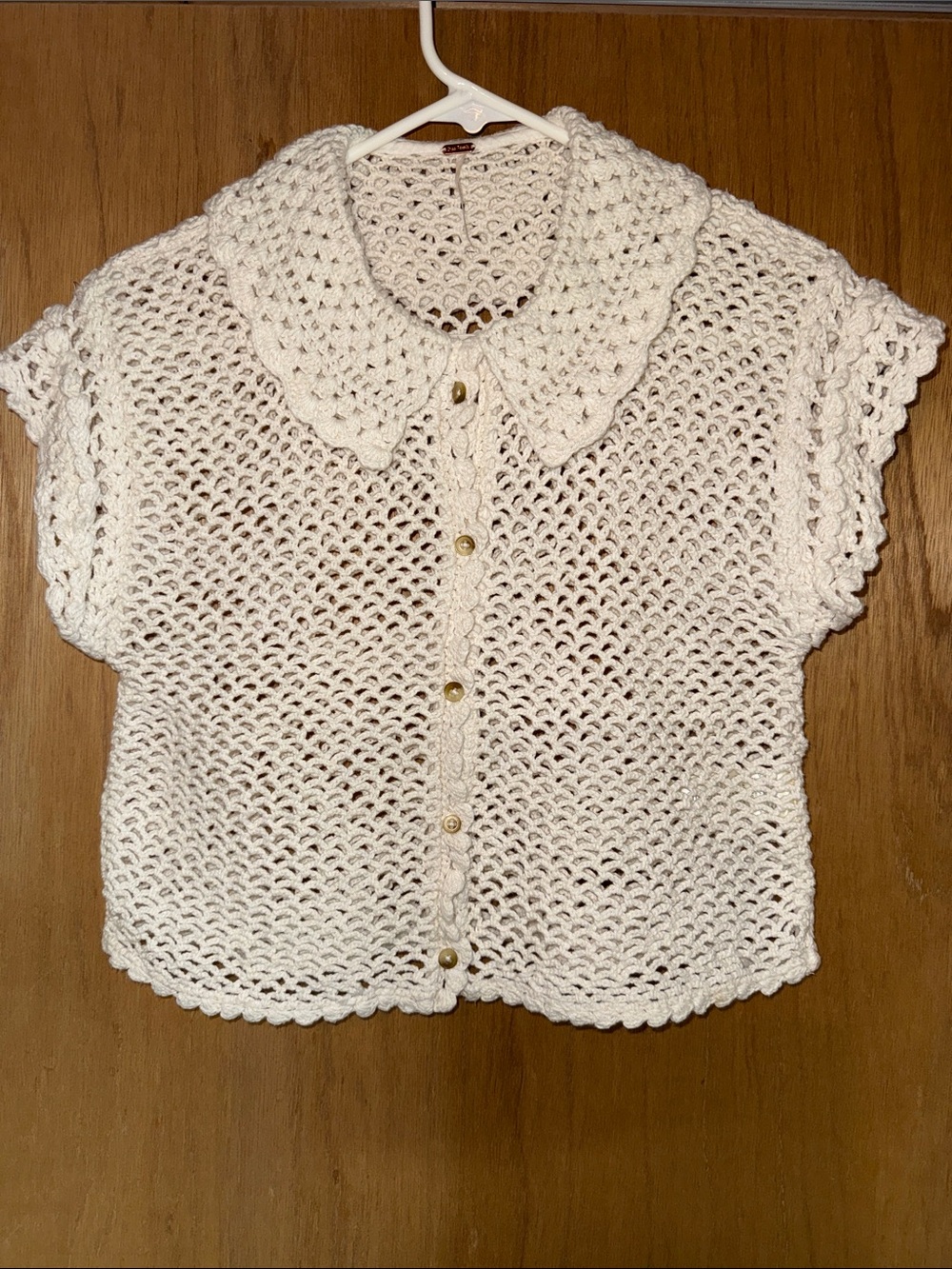Free People Lily Cream Crochet Button Front Top
